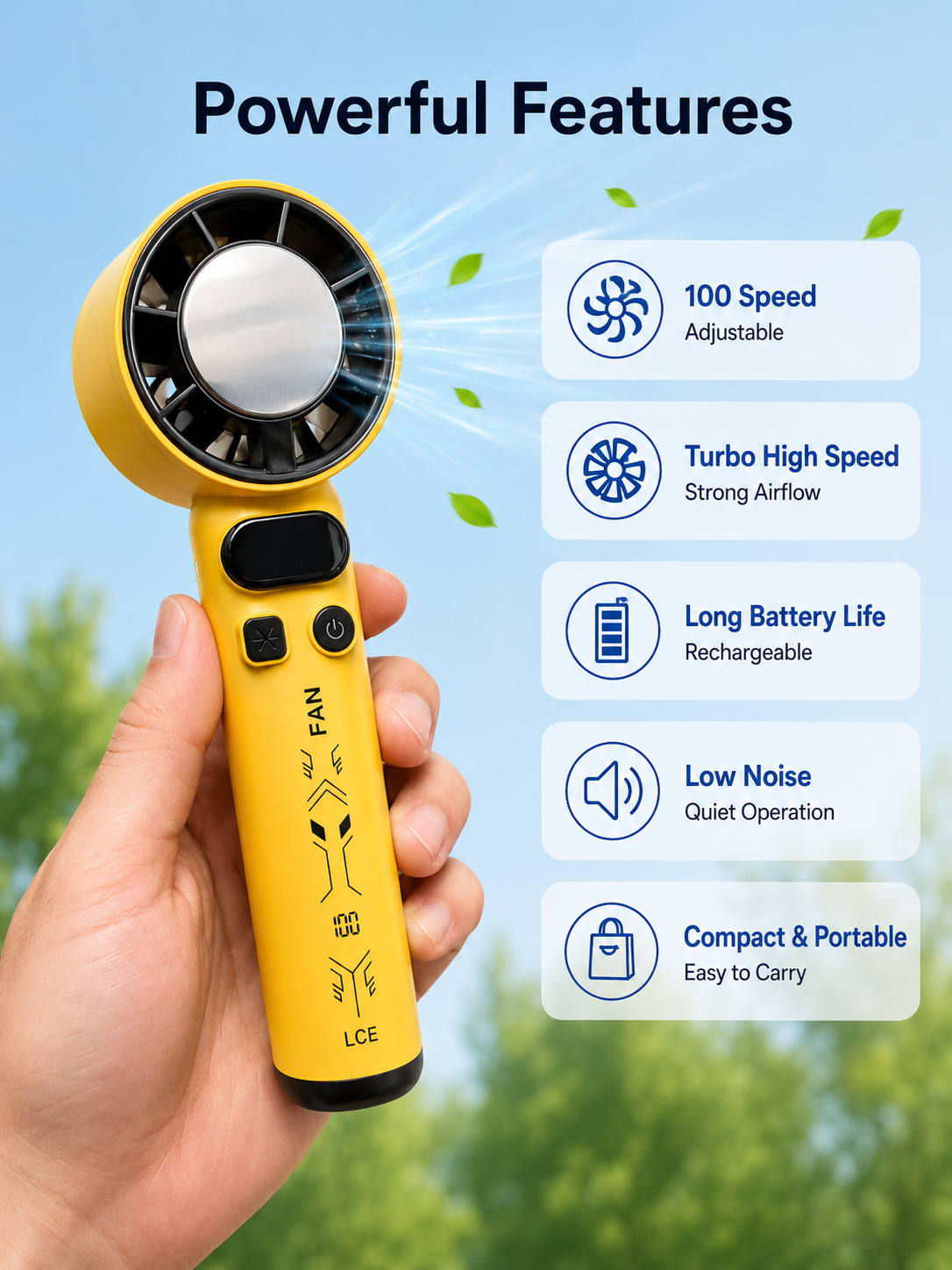 Portable Turbo Handheld Fan High Speed Adjustable Cooler