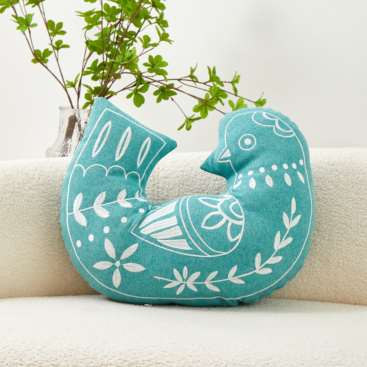 Bird Embroidered Pillowcase, Decorative Throw Cushion Cover - 1 Pcs