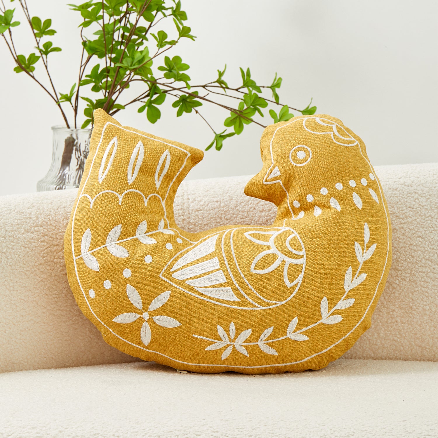 Bird Embroidered Pillowcase, Decorative Throw Cushion Cover - 1 Pcs