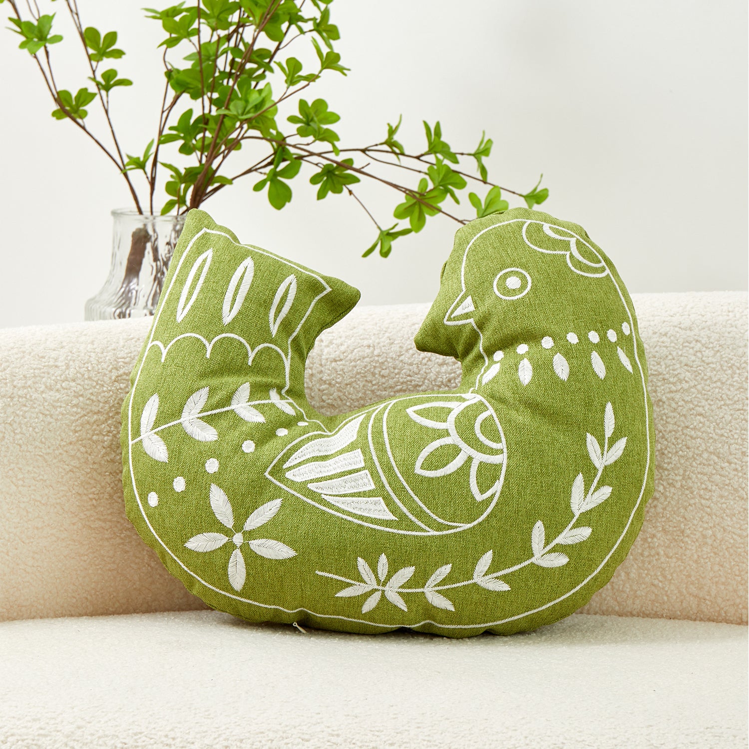 Bird Embroidered Pillowcase, Decorative Throw Cushion Cover - 1 Pcs