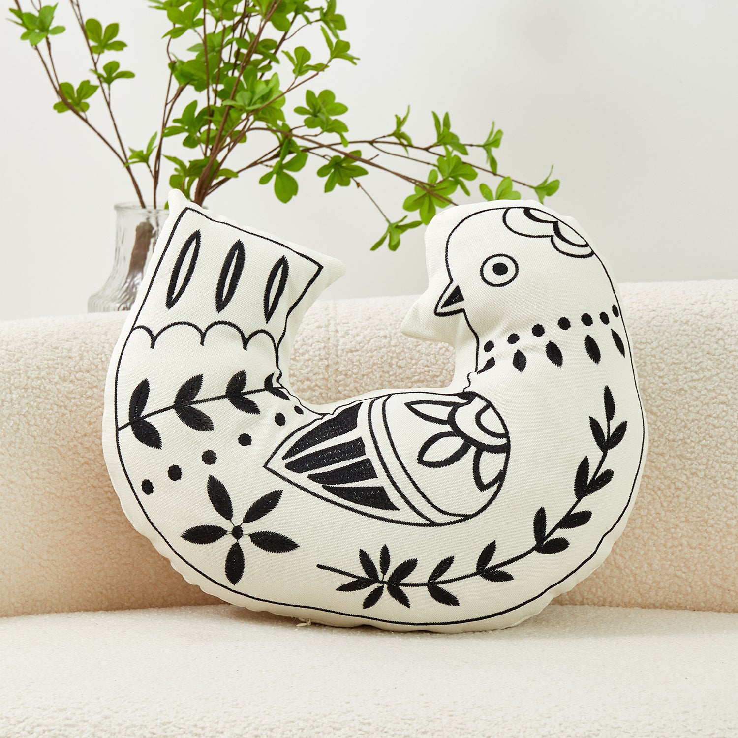 Bird Embroidered Pillowcase, Decorative Throw Cushion Cover - 1 Pcs