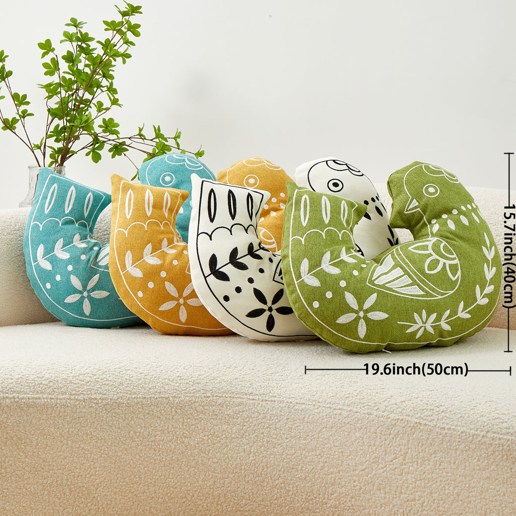Bird Embroidered Pillowcase, Decorative Throw Cushion Cover - 1 Pcs