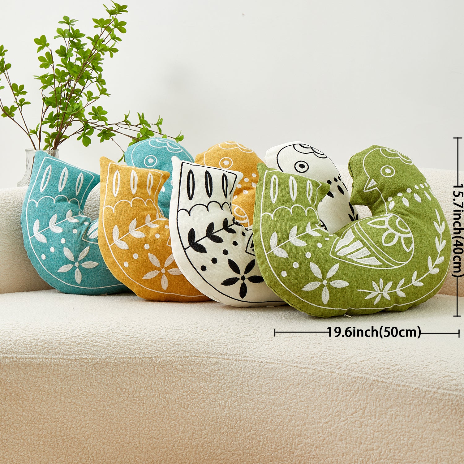 Bird Embroidered Pillowcase, Decorative Throw Cushion Cover - 1 Pcs