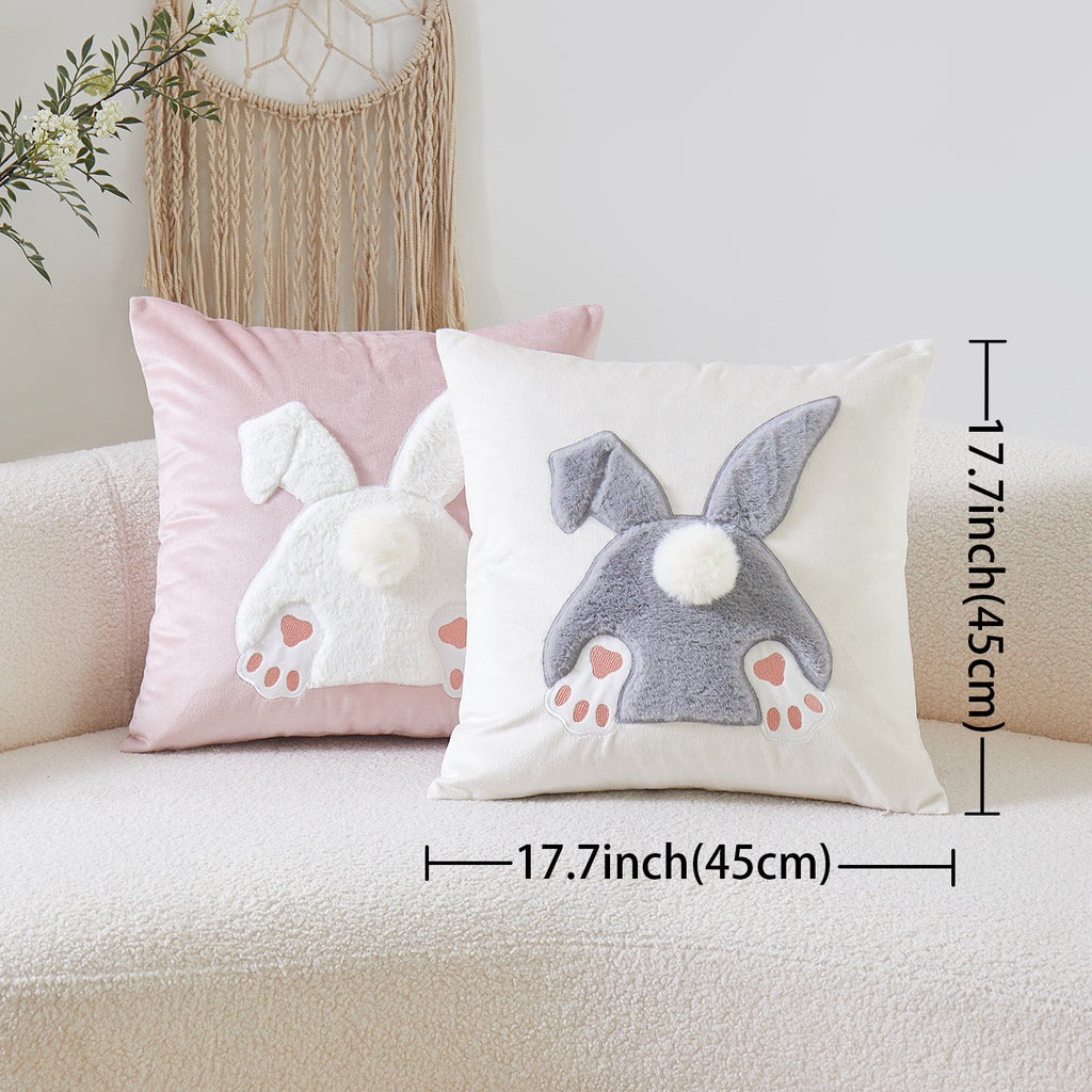Easter Bunny 3D Plush Applique Throw Pillow Cover - 1 Pcs