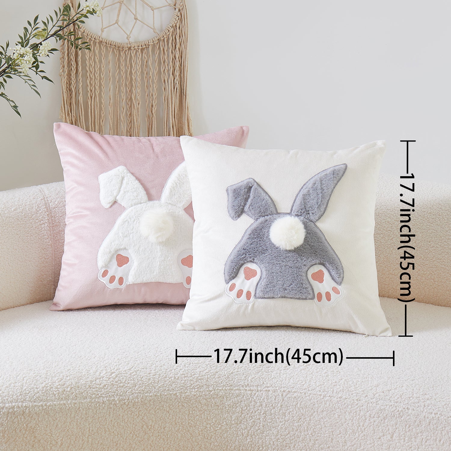 Easter Bunny 3D Plush Applique Throw Pillow Cover - 1 Pcs