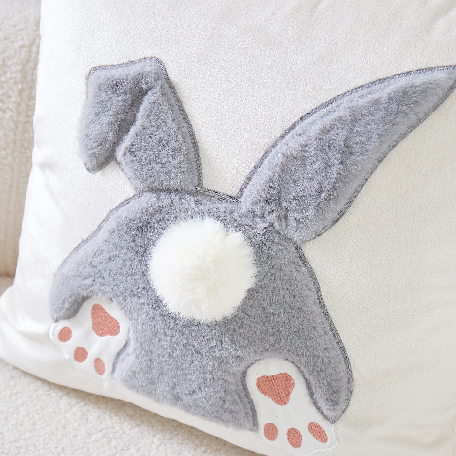 Easter Bunny 3D Plush Applique Throw Pillow Cover - 1 Pcs