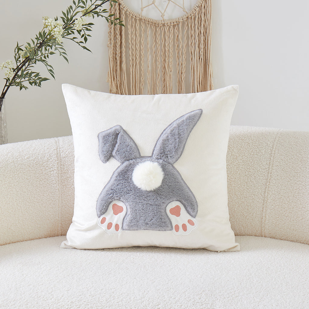 Easter Bunny 3D Plush Applique Throw Pillow Cover - 1 Pcs
