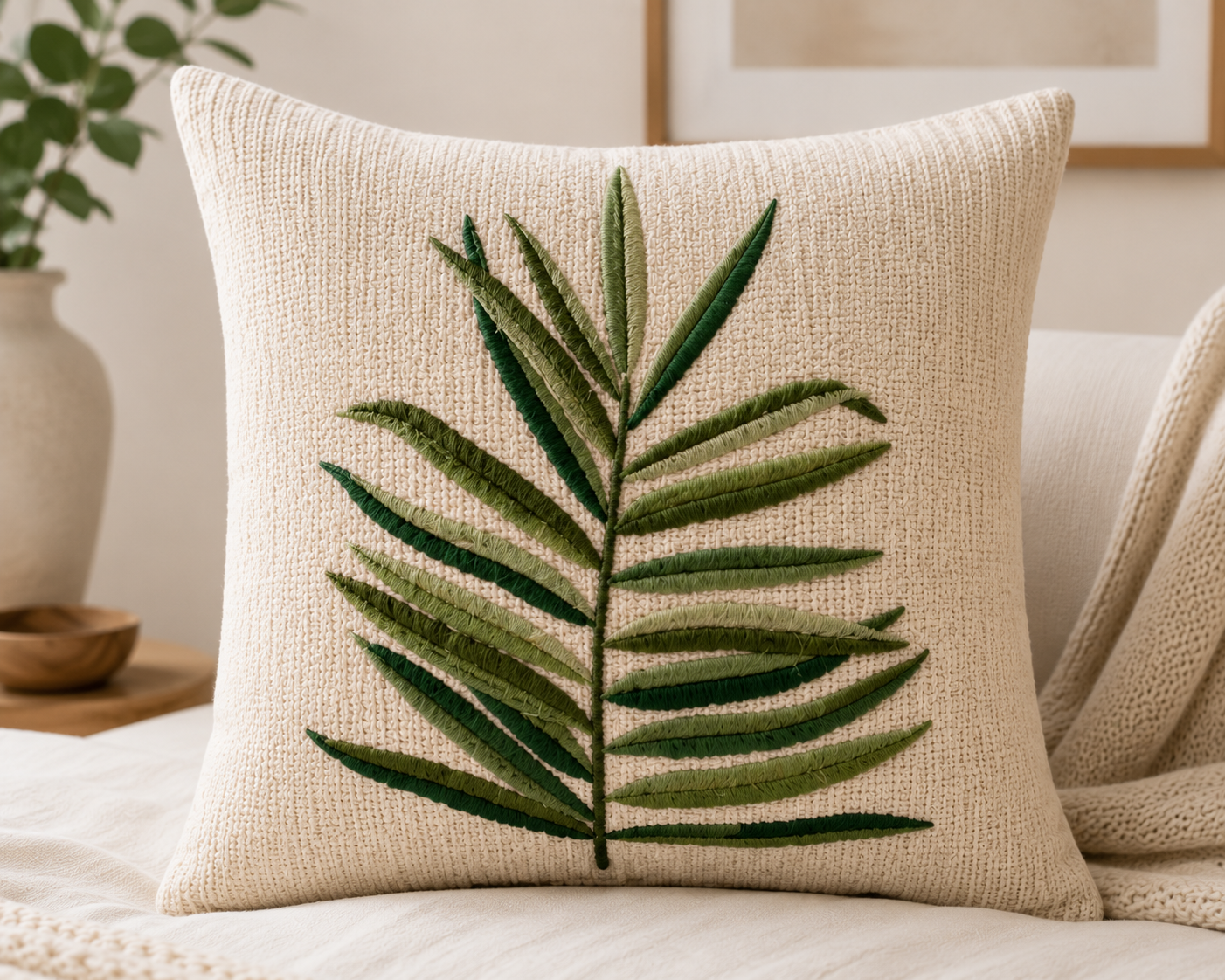 Green Botanical Cushion Cover