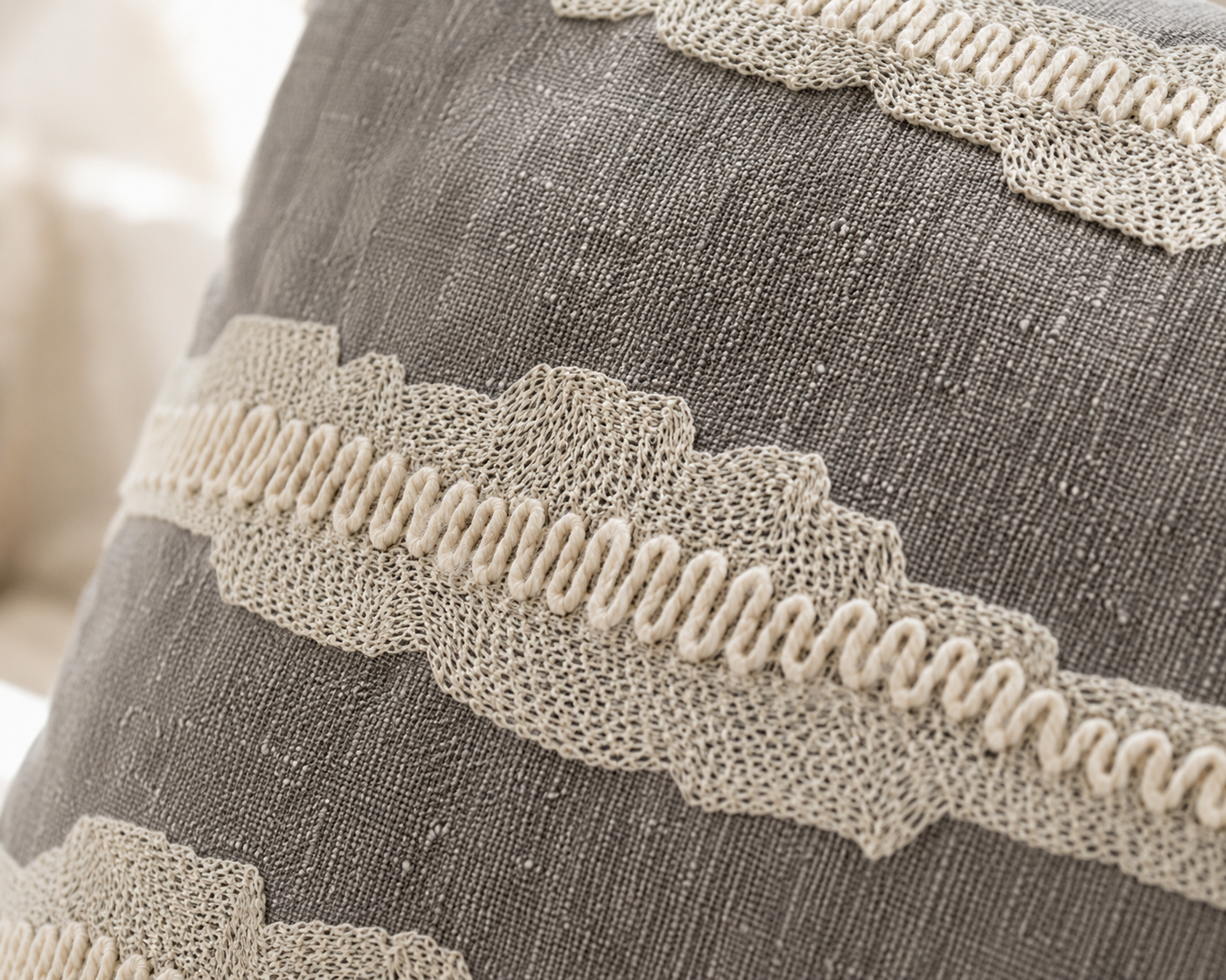 Grey Embroidered Lumbar Cushion Cover