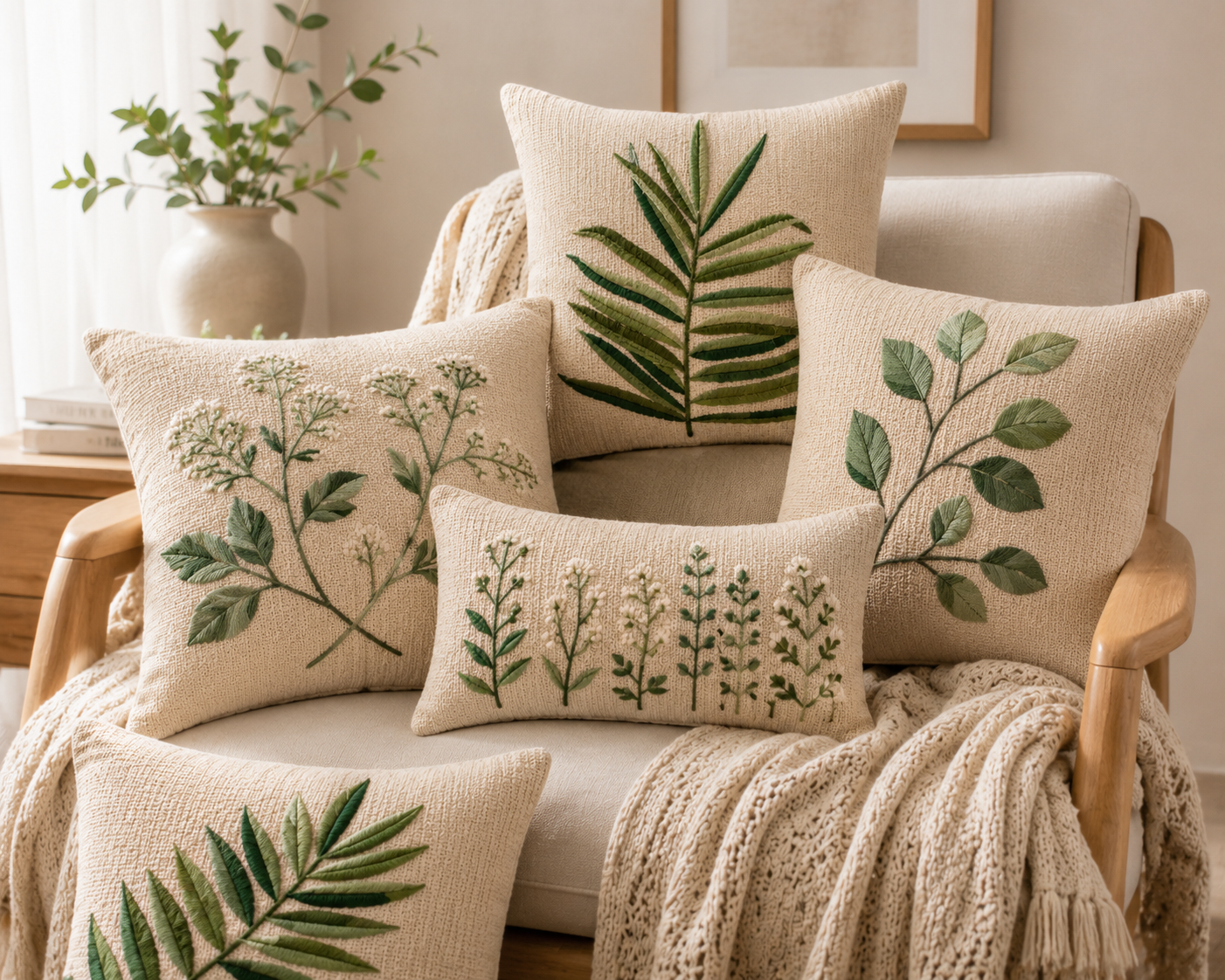 Green Botanical Cushion Cover
