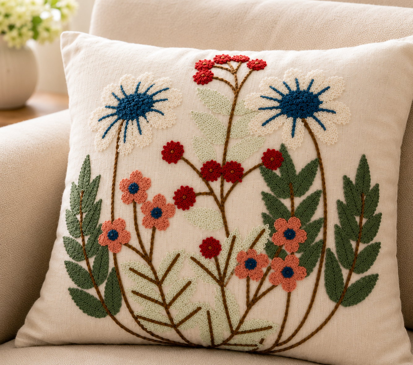 Wildflower Embroidered Cushion Cover