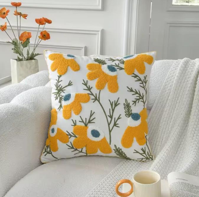 Boho Throw Cushion Cover Woven Embroidery Pillow Case 45X45CM Cotton Linen Modern Geometric Abstraction Farmhouse Style with Tassels Textured Striped