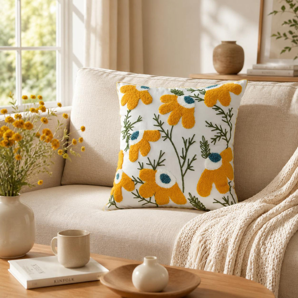 Boho Throw Cushion Cover Woven Embroidery Pillow Case 45X45CM Cotton Linen Modern Geometric Abstraction Farmhouse Style with Tassels Textured Striped