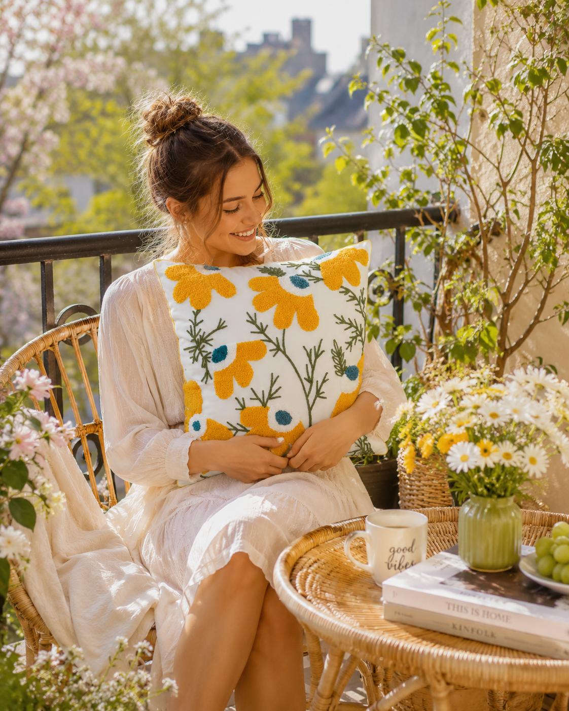 Boho Throw Cushion Cover Woven Embroidery Pillow Case 45X45CM Cotton Linen Modern Geometric Abstraction Farmhouse Style with Tassels Textured Striped