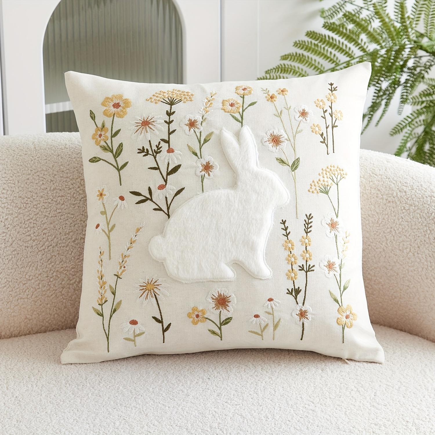 Easter Bunny Embroidery Throw Cushion Cover - 1 Pcs