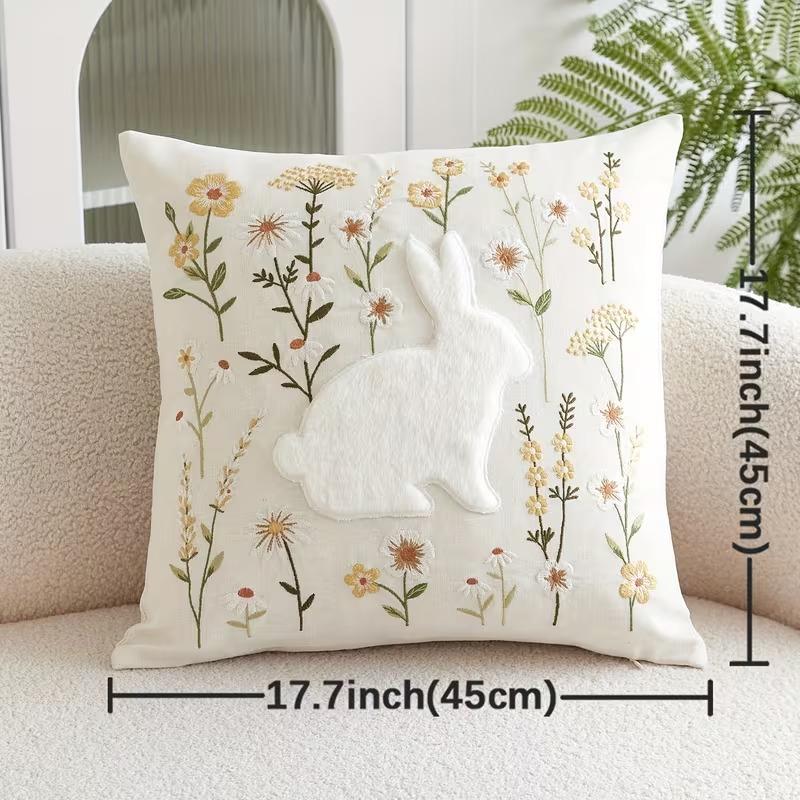 Easter Bunny Embroidery Throw Cushion Cover - 1 Pcs