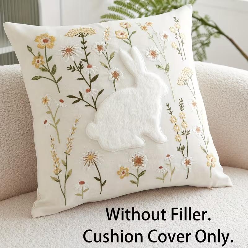 Easter Bunny Embroidery Throw Cushion Cover - 1 Pcs