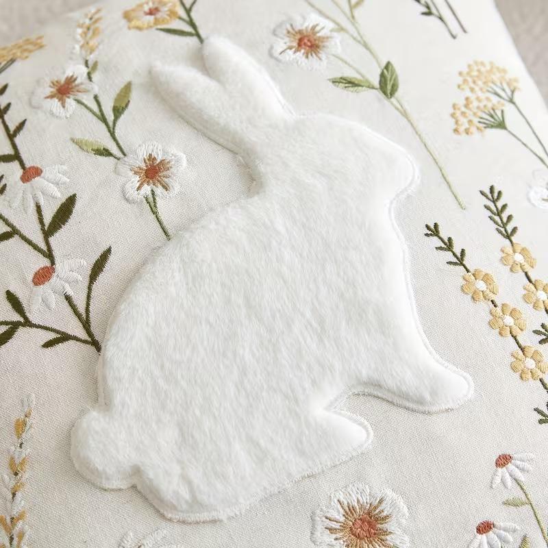 Easter Bunny Embroidery Throw Cushion Cover - 1 Pcs