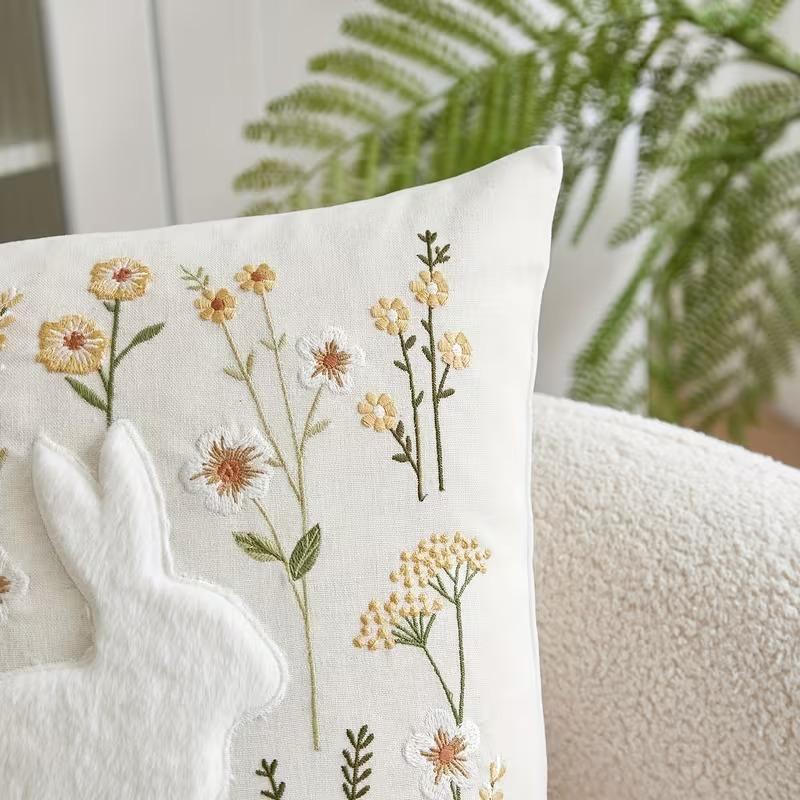 Easter Bunny Embroidery Throw Cushion Cover - 1 Pcs