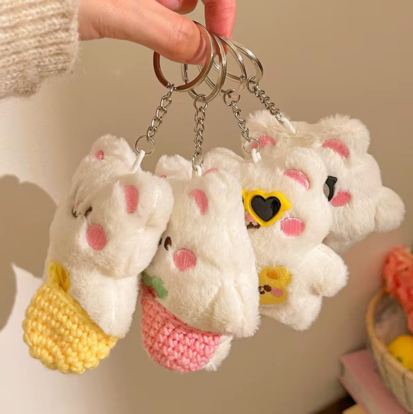 White Bunny Plush Cute Keychains