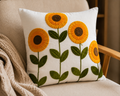 Sunflower Embroidered Cushion Cover 45x45cm, Cotton Linen Throw Pillow Case, Farmhouse Floral Decorative Cushion Cover for Sofa, Chair & Bedroom