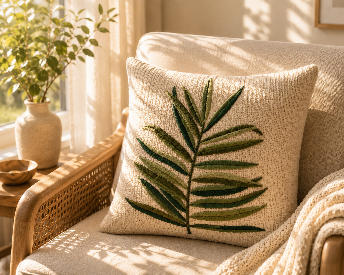 Green Botanical Cushion Cover