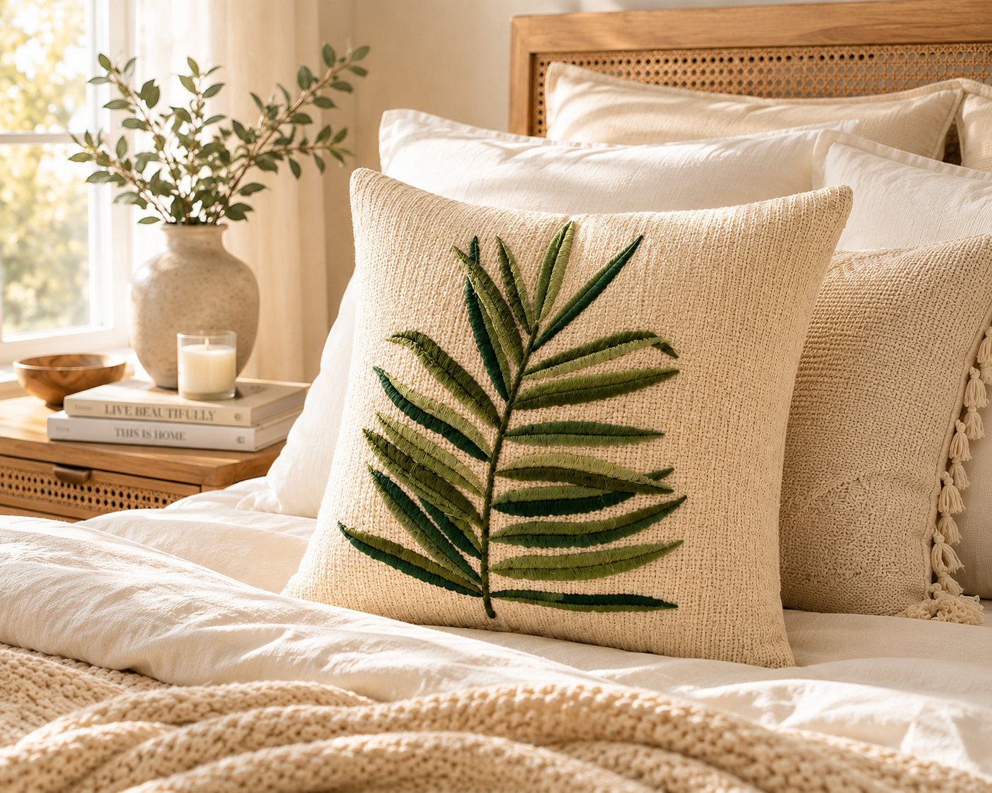Green Botanical Cushion Cover