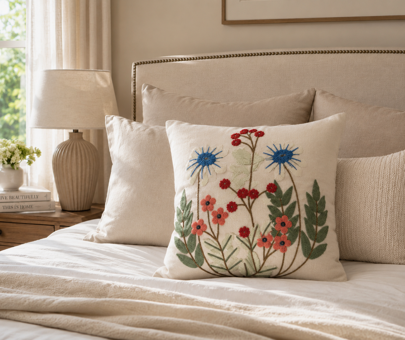 Wildflower Embroidered Cushion Cover