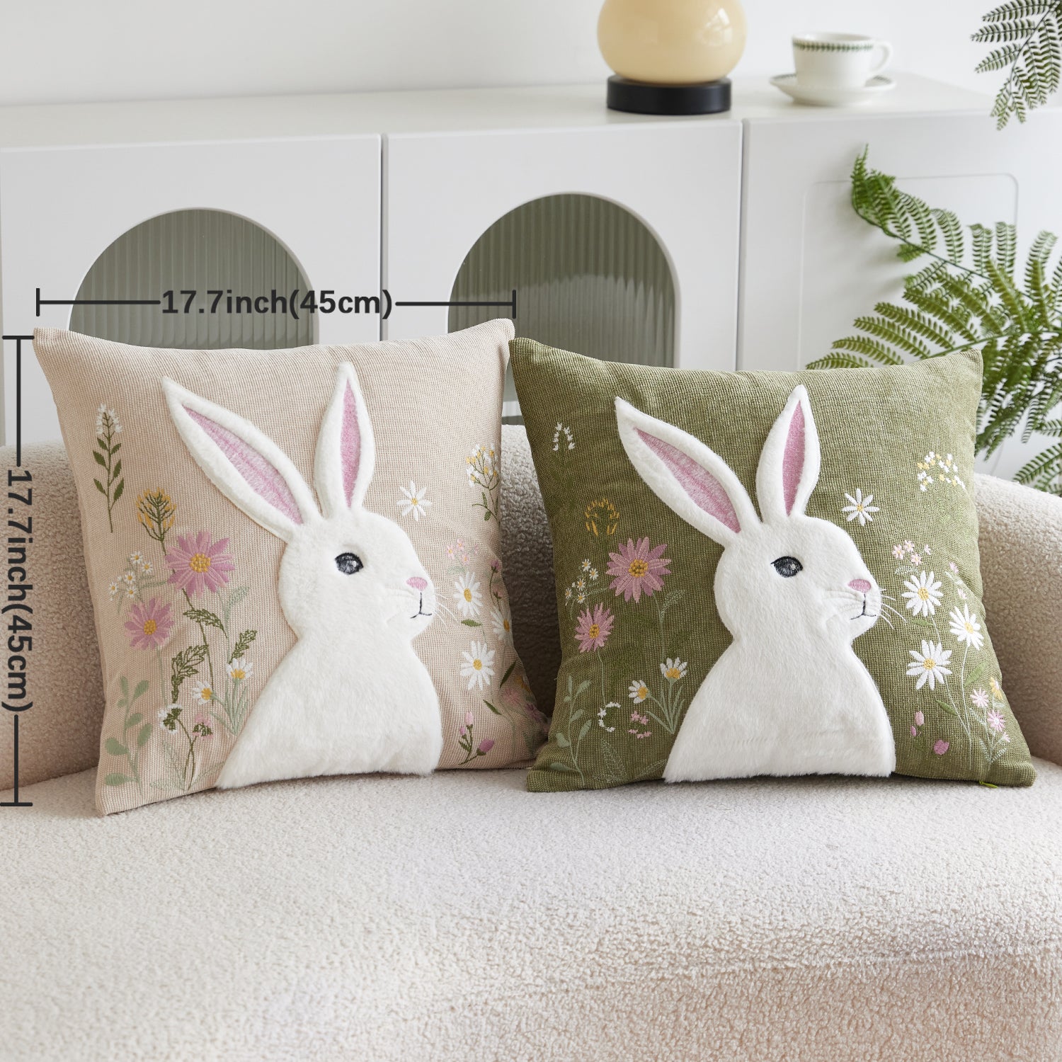 Easter Wild Floral Rabbit Embroidery Cushion Cover - 1 Pcs