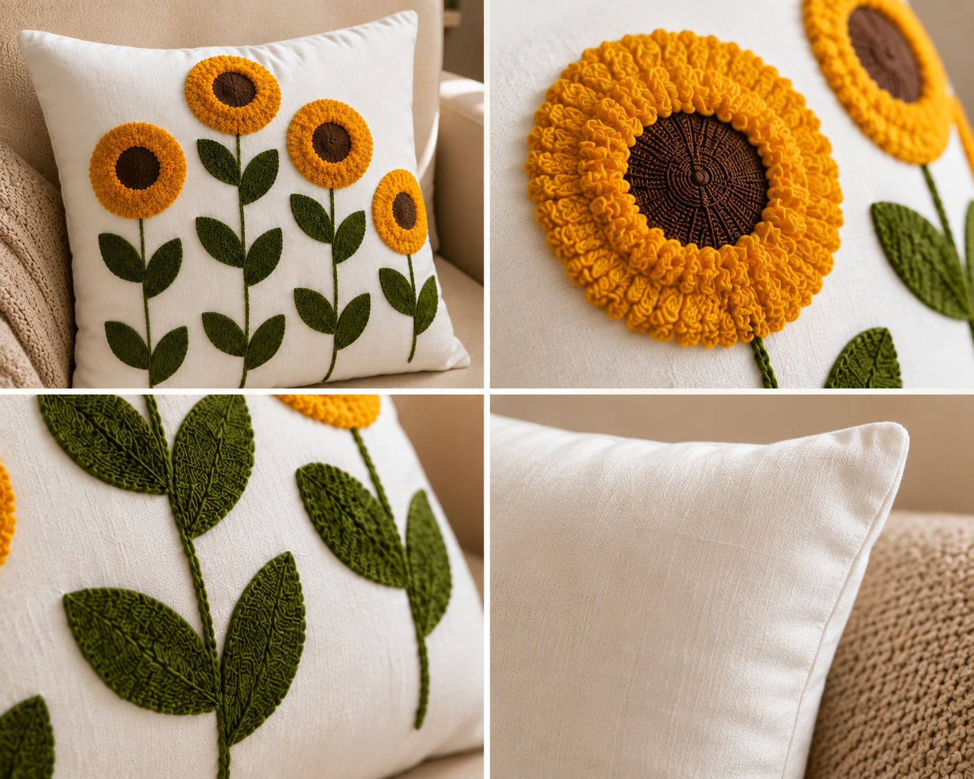 Sunflower Embroidered Cushion Cover