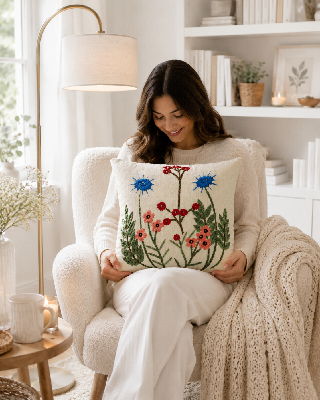 Wildflower Embroidered Cushion Cover