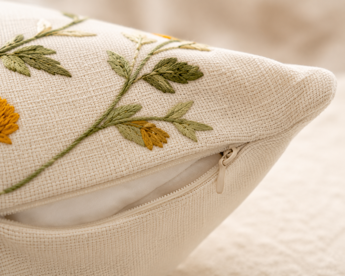 Orange Floral Embroidered Cushion Cover
