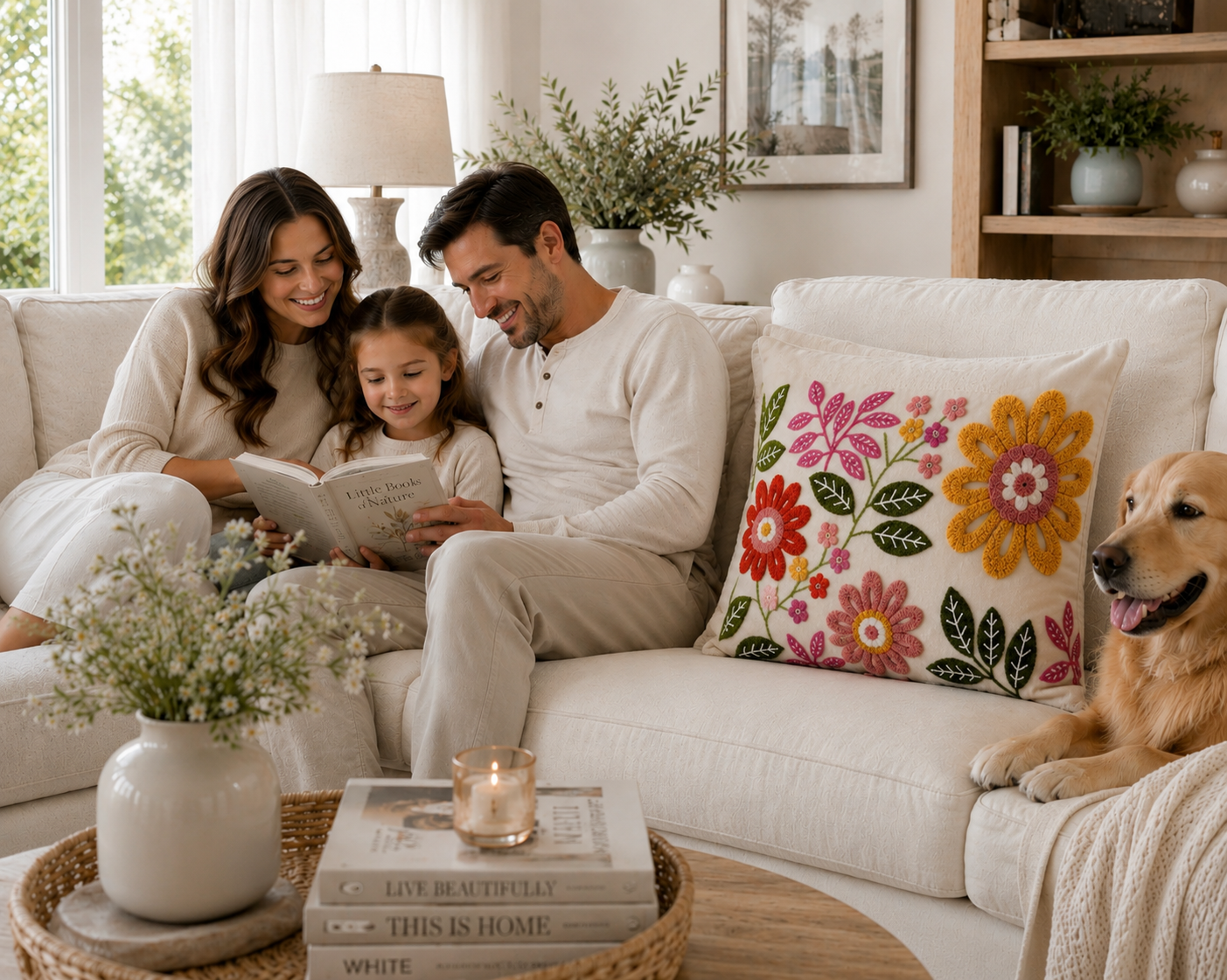 Colourful Floral Embroidered Lumbar Cushion Cover