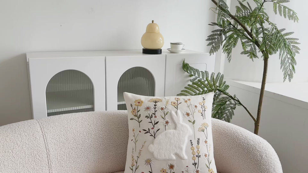 Easter Bunny Embroidery Throw Cushion Cover - 1 Pcs