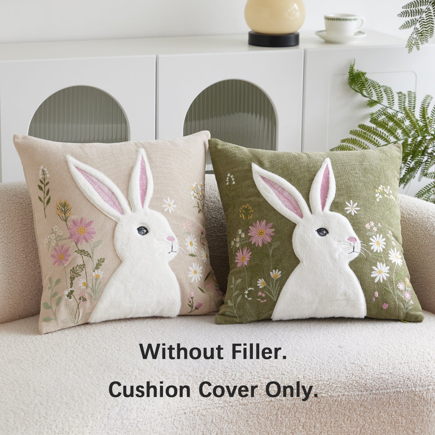 Easter Wild Floral Rabbit Embroidery Cushion Cover - 1 Pcs
