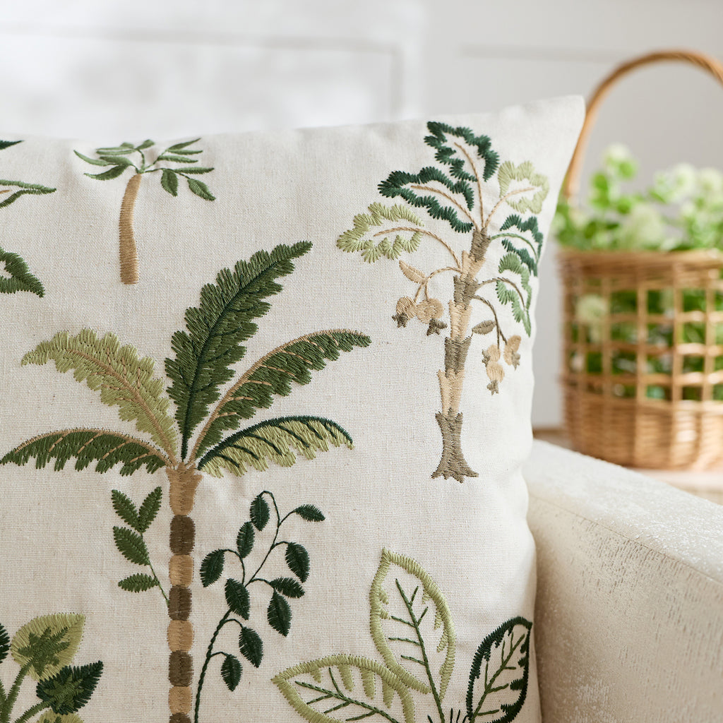 Tropical Palm Tree Embroidered Cushion Cover