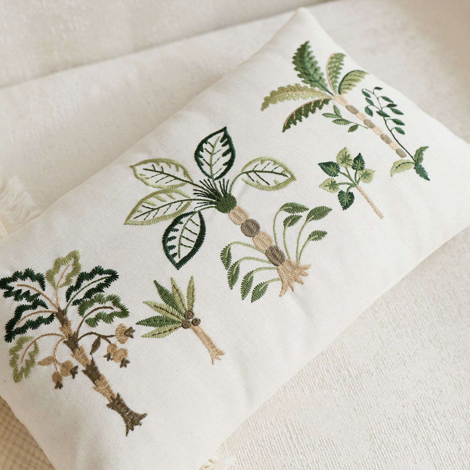 Tropical Palm Tree Embroidered Cushion Cover