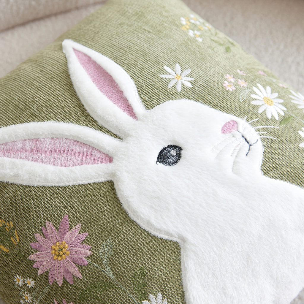 Easter Wild Floral Rabbit Embroidery Cushion Cover - 1 Pcs