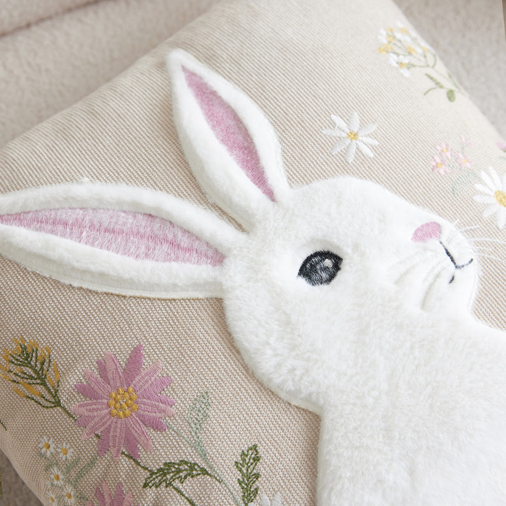 Easter Wild Floral Rabbit Embroidery Cushion Cover - 1 Pcs