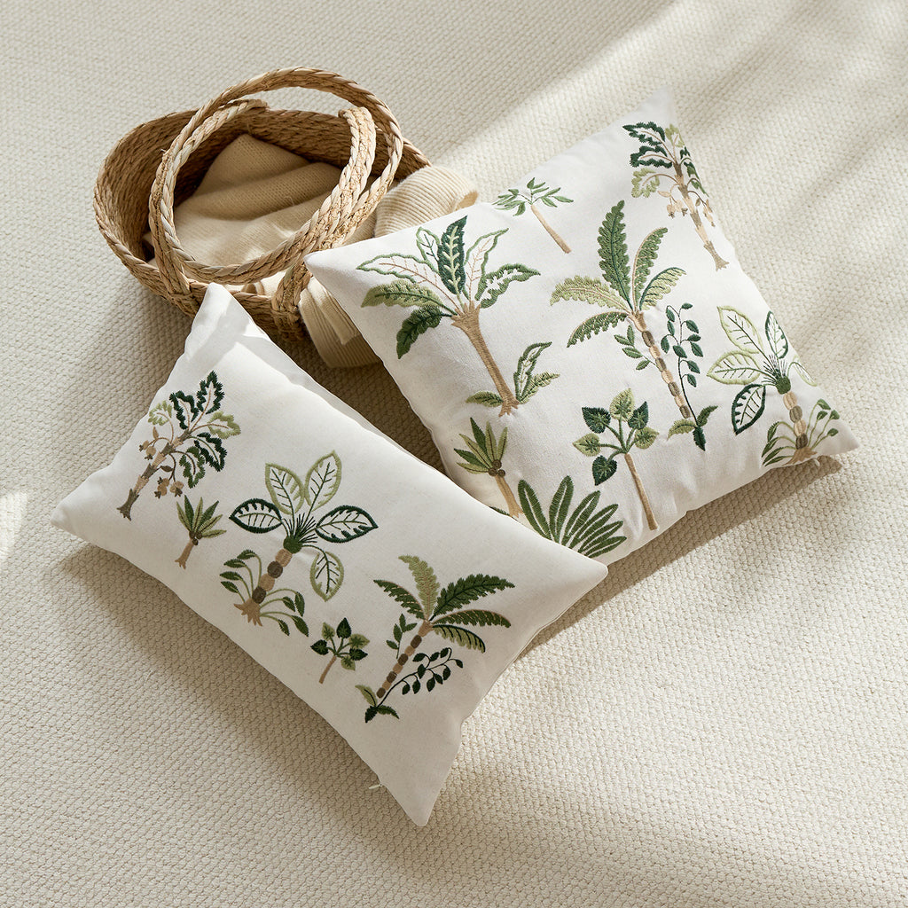 Tropical Palm Tree Embroidered Cushion Cover