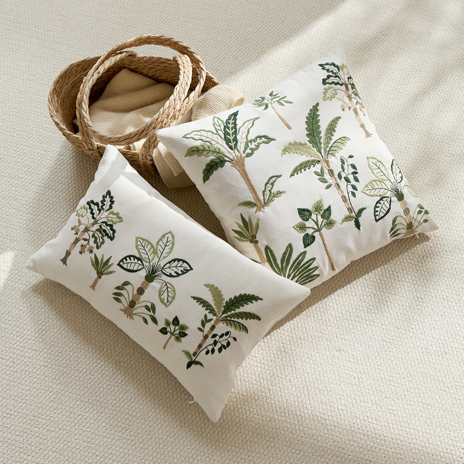 Tropical Palm Tree Embroidered Cushion Cover